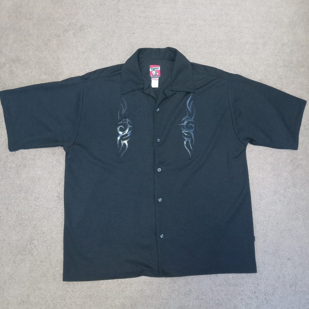 Vintage Tonic Clothing BC Ethic Button Up Shirt Mens Large Black Rockabilly Y2k